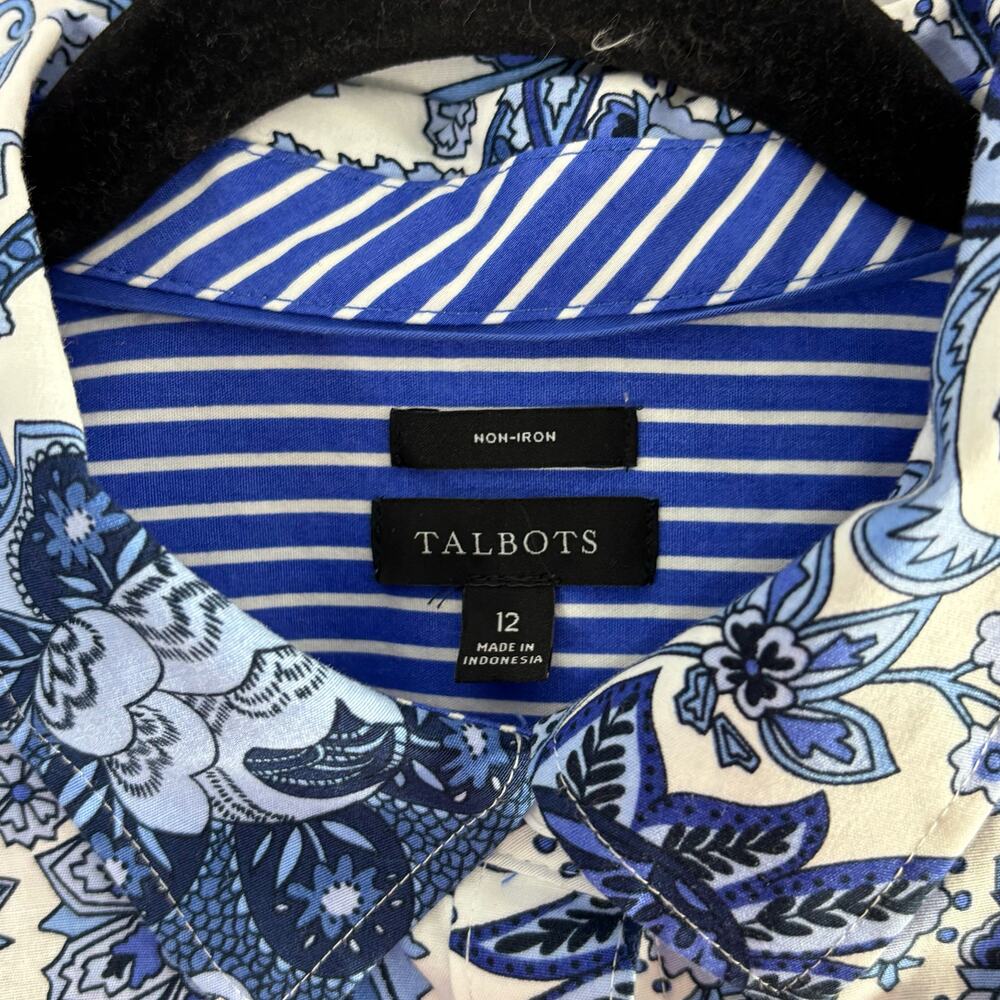 Talbots Cotton Button Front Shirt blue Whimsical Garden Floral Print size 12 - Picture 4 of 5